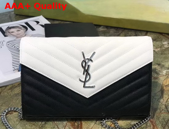 Saint Laurent Envelope Chain Bag in Black and White Matelasse Leather Replica