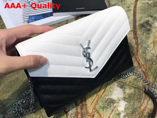 Saint Laurent Envelope Chain Wallet in Black and White Matelasse Leather Replica