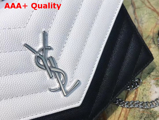 Saint Laurent Envelope Chain Wallet in Black and White Matelasse Leather Replica