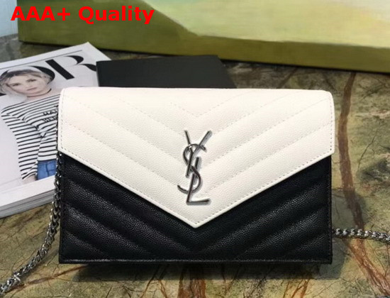 Saint Laurent Envelope Chain Wallet in Black and White Matelasse Leather Replica