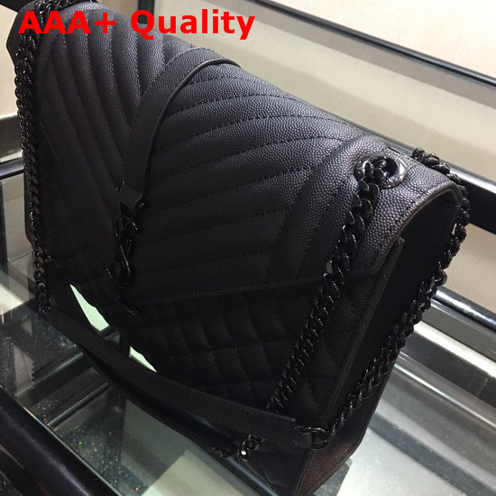 Saint Laurent Envelope Large in Black with Black Metal YSL Horizontal and Vertical Quilted Overstitching Replica