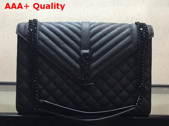 Saint Laurent Envelope Large in Black with Black Metal YSL Horizontal and Vertical Quilted Overstitching Replica