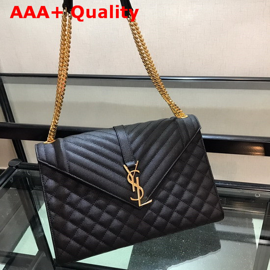 Saint Laurent Envelope Large in Black with Gold Metal YSL Horizontal and Vertical Quilted Overstitching Replica