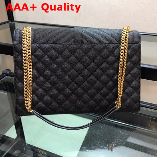 Saint Laurent Envelope Large in Black with Gold Metal YSL Horizontal and Vertical Quilted Overstitching Replica