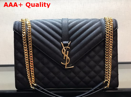 Saint Laurent Envelope Large in Black with Gold Metal YSL Horizontal and Vertical Quilted Overstitching Replica