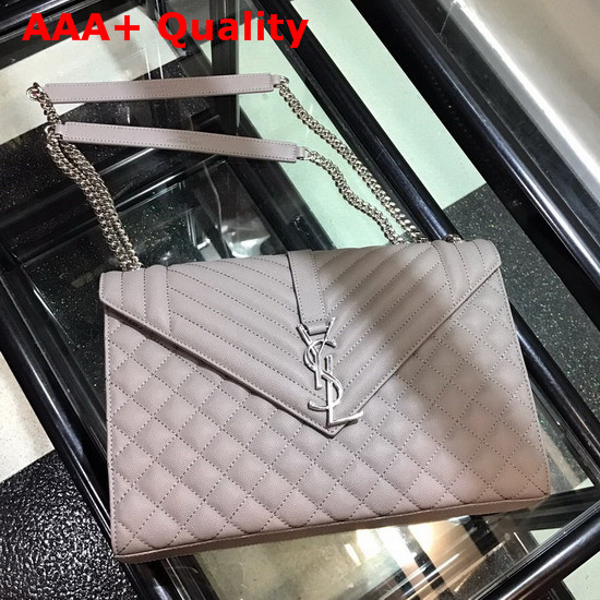 Saint Laurent Envelope Large in Grey with Silver Metal YSL Horizontal and Vertical Quilted Overstitching Replica