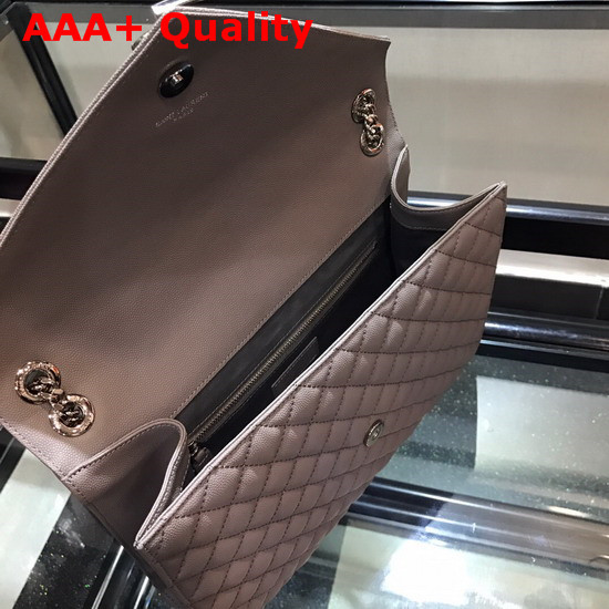 Saint Laurent Envelope Large in Grey with Silver Metal YSL Horizontal and Vertical Quilted Overstitching Replica