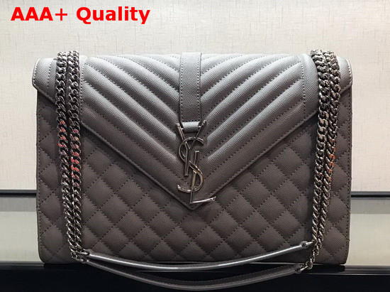 Saint Laurent Envelope Large in Grey with Silver Metal YSL Horizontal and Vertical Quilted Overstitching Replica