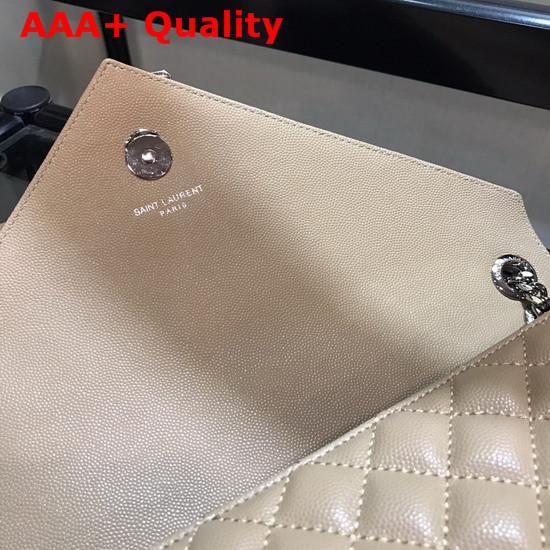 Saint Laurent Envelope Large in Oak with Silver Metal YSL Horizontal and Vertical Quilted Overstitching Replica