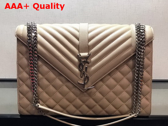 Saint Laurent Envelope Large in Oak with Silver Metal YSL Horizontal and Vertical Quilted Overstitching Replica