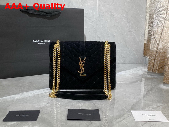 Saint Laurent Envelope Medium Bag in Black Mix Matelasse Suede Leather Replica