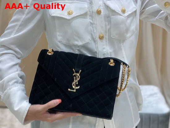 Saint Laurent Envelope Medium Bag in Black Mix Matelasse Suede Leather Replica