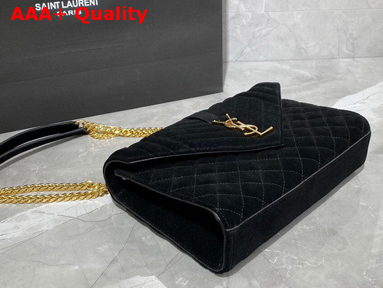 Saint Laurent Envelope Medium Bag in Black Mix Matelasse Suede Leather Replica