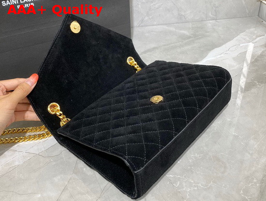 Saint Laurent Envelope Medium Bag in Black Mix Matelasse Suede Leather Replica