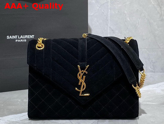 Saint Laurent Envelope Medium Bag in Black Mix Matelasse Suede Leather Replica