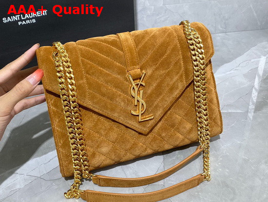 Saint Laurent Envelope Medium Bag in Cinnamon Mix Matelasse Suede Leather Replica