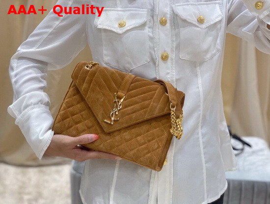 Saint Laurent Envelope Medium Bag in Cinnamon Mix Matelasse Suede Leather Replica