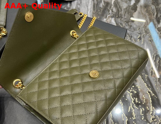 Saint Laurent Envelope Medium Bag in Mix Matelasse Grain de Poudre Embossed Leather Vert Kaki Replica