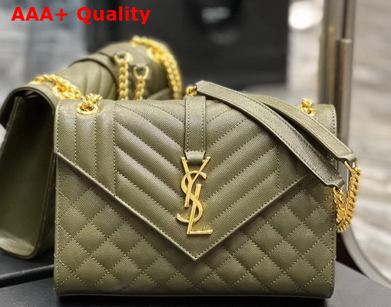 Saint Laurent Envelope Medium Bag in Mix Matelasse Grain de Poudre Embossed Leather Vert Kaki Replica