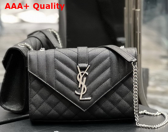 Saint Laurent Envelope Small Bag in Mix Matelasse Grain de Poudre Embossed Leather Black Replica