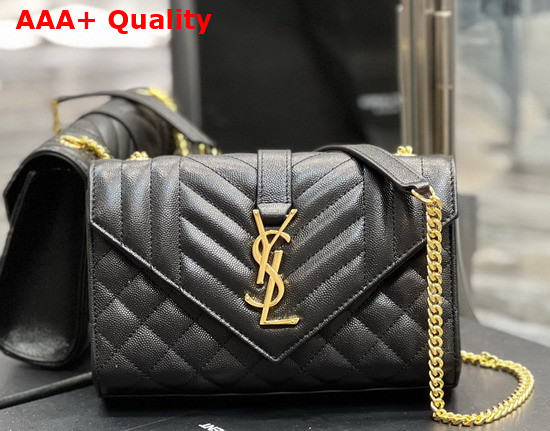 Saint Laurent Envelope Small Bag in Mix Matelasse Grain de Poudre Embossed Leather Black Replica