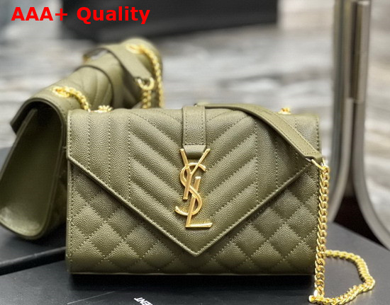 Saint Laurent Envelope Small Bag in Mix Matelasse Grain de Poudre Embossed Leather Vert Kaki Replica