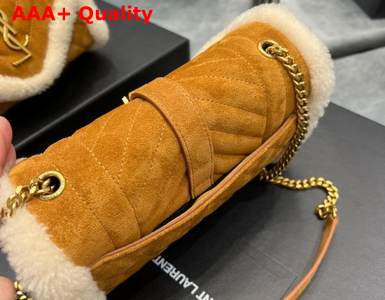 Saint Laurent Envelope Small Bag in Suede and Shearling Brick Beige Naturel Replica