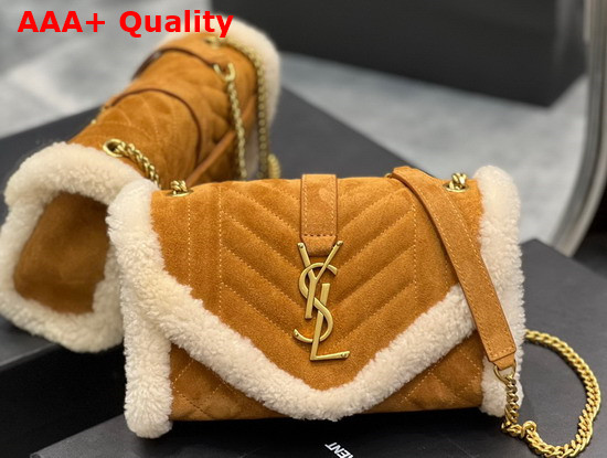 Saint Laurent Envelope Small Bag in Suede and Shearling Brick Beige Naturel Replica