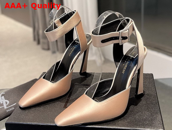 Saint Laurent Fanny Slingback Pumps in Beige Crepe Satin Replica