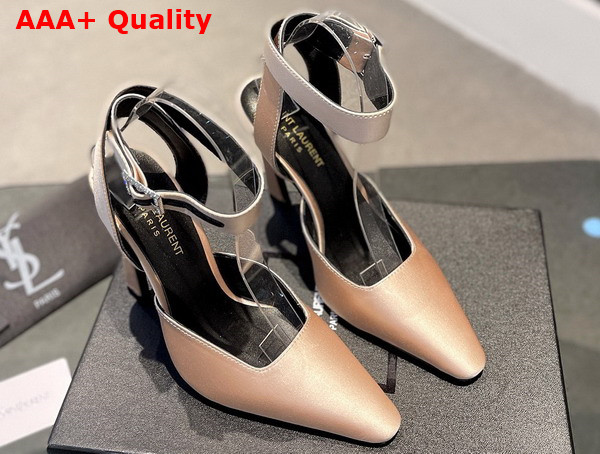 Saint Laurent Fanny Slingback Pumps in Beige Crepe Satin Replica