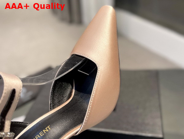 Saint Laurent Fanny Slingback Pumps in Beige Crepe Satin Replica