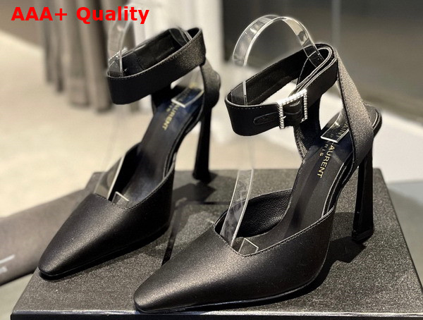 Saint Laurent Fanny Slingback Pumps in Black Crepe Satin Replica