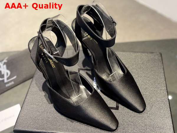 Saint Laurent Fanny Slingback Pumps in Black Crepe Satin Replica