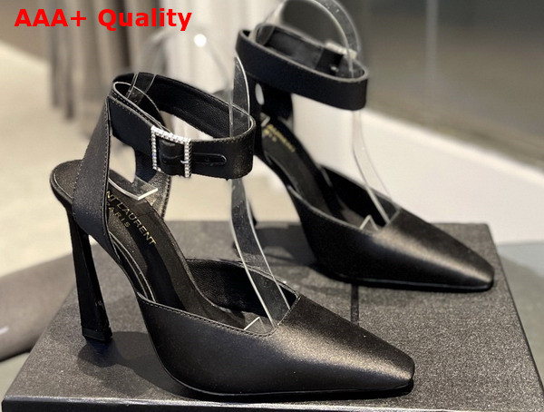 Saint Laurent Fanny Slingback Pumps in Black Crepe Satin Replica