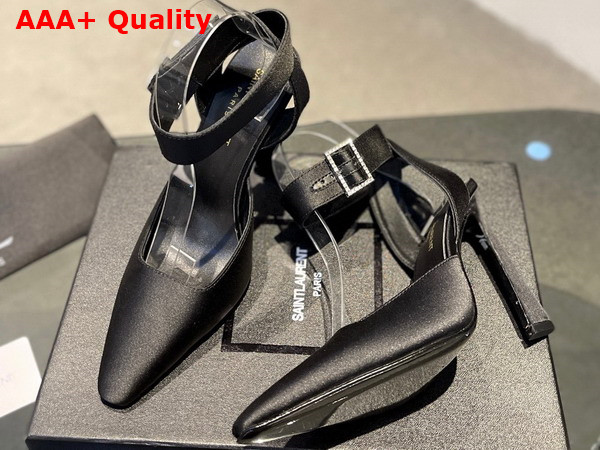 Saint Laurent Fanny Slingback Pumps in Black Crepe Satin Replica