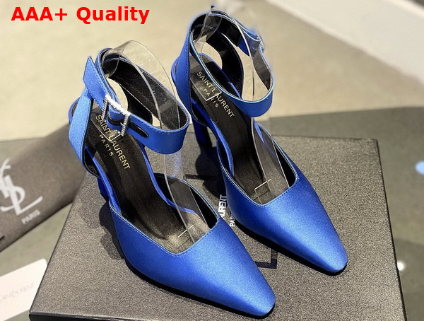 Saint Laurent Fanny Slingback Pumps in Blue Crepe Satin Replica