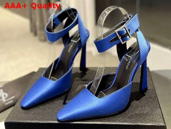 Saint Laurent Fanny Slingback Pumps in Blue Crepe Satin Replica