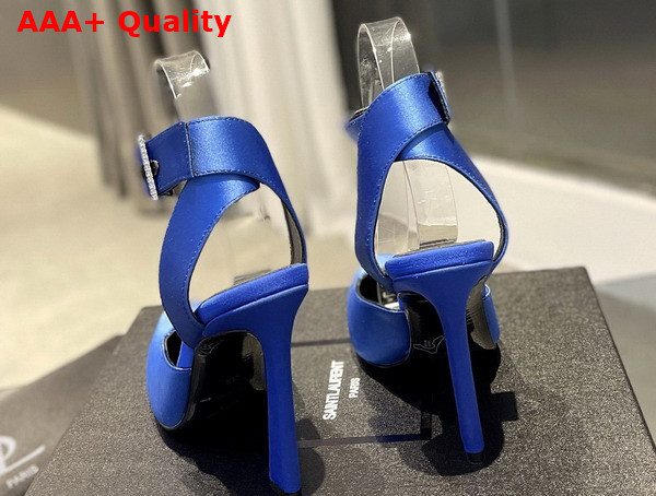 Saint Laurent Fanny Slingback Pumps in Blue Crepe Satin Replica