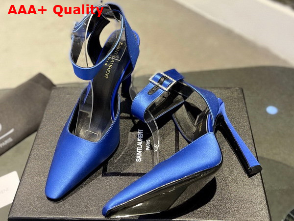 Saint Laurent Fanny Slingback Pumps in Blue Crepe Satin Replica