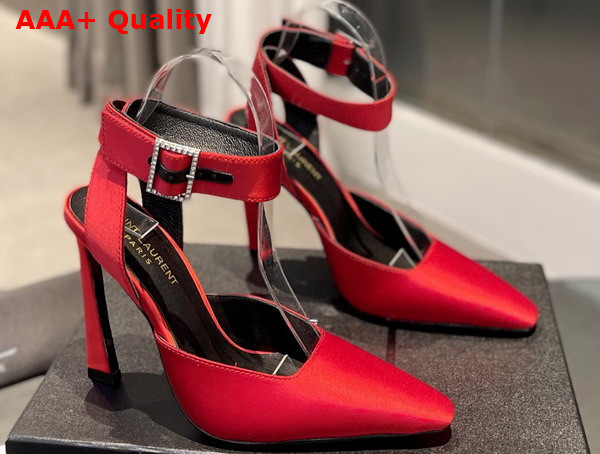 Saint Laurent Fanny Slingback Pumps in Red Crepe Satin Replica