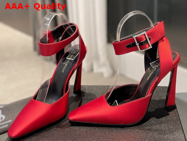 Saint Laurent Fanny Slingback Pumps in Red Crepe Satin Replica