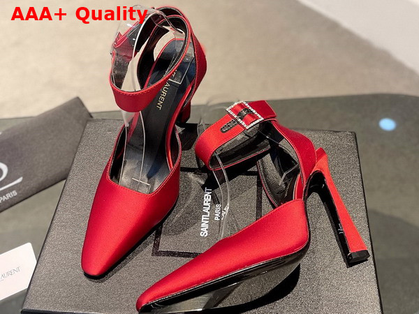 Saint Laurent Fanny Slingback Pumps in Red Crepe Satin Replica