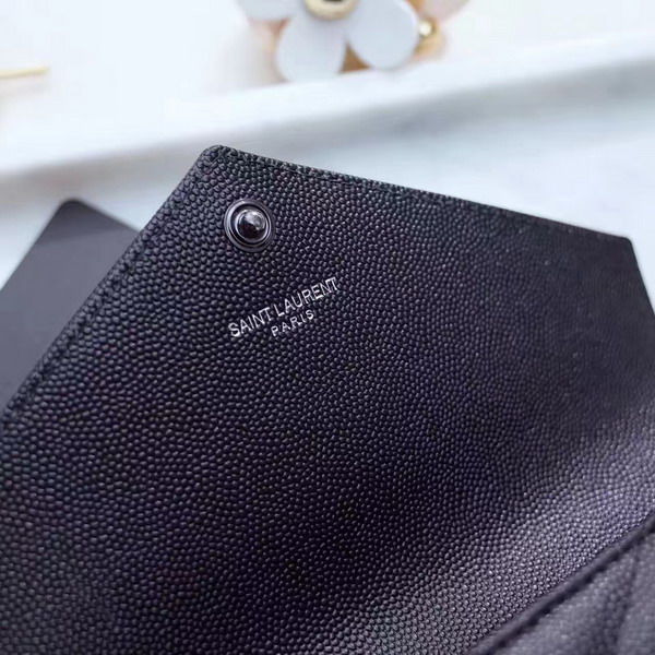 Saint Laurent Flap Wallet in Black Grain De Poudre Textured Matelasse Leather For Sale