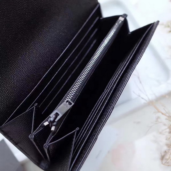 Saint Laurent Flap Wallet in Black Grain De Poudre Textured Matelasse Leather For Sale
