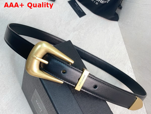 Saint Laurent Folk Buckle Belt in Black Smooth Leather Replica