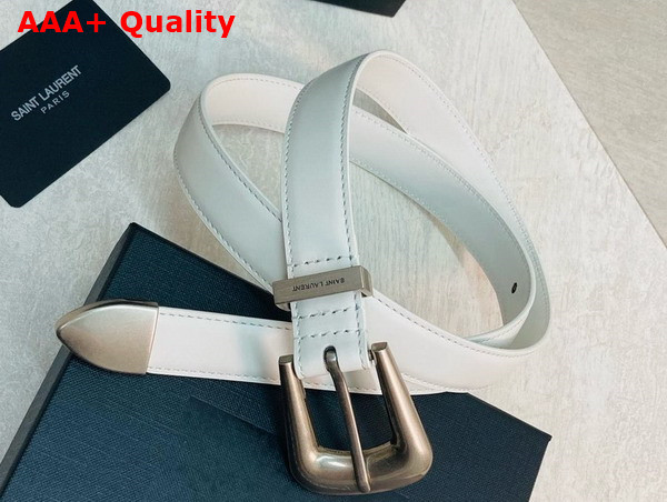 Saint Laurent Folk Buckle Belt in Blanc Vintage Smooth Leather Replica