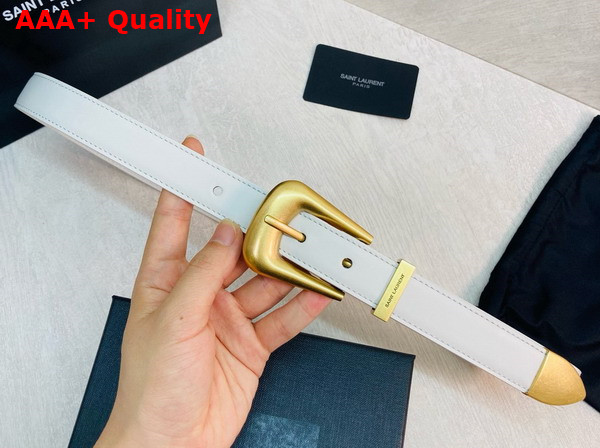 Saint Laurent Folk Buckle Belt in Blanc Vintage Smooth Leather Replica