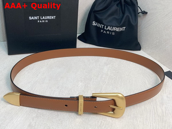 Saint Laurent Folk Buckle Belt in Brown Smooth Leather Replica