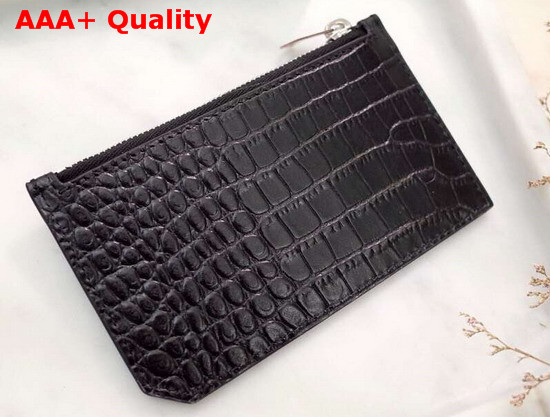 Saint Laurent Fragment Zipped Card Case in Black Crocodile Embossed Leather Replica