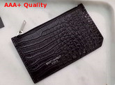 Saint Laurent Fragment Zipped Card Case in Black Crocodile Embossed Leather Replica